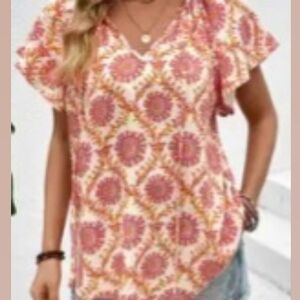 Orange Flutter Sleeve Blouse Sz M (NWOT)